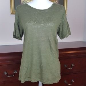 J. Crew 100% Linen Olive Green Tee SZ Small